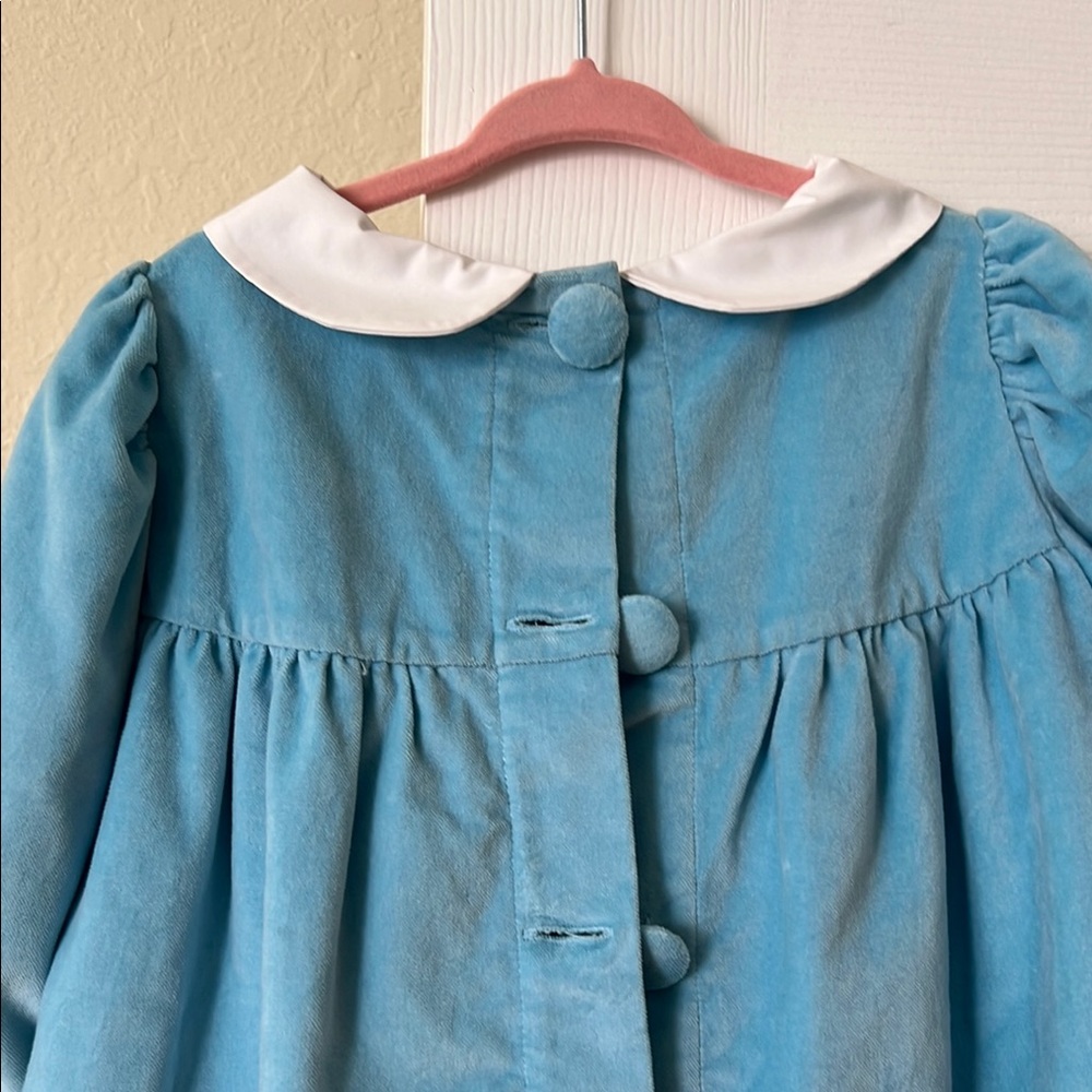 Blue Dress with Long Puff Sleeves and Peter Pan Collar - Picture 9 of 10
